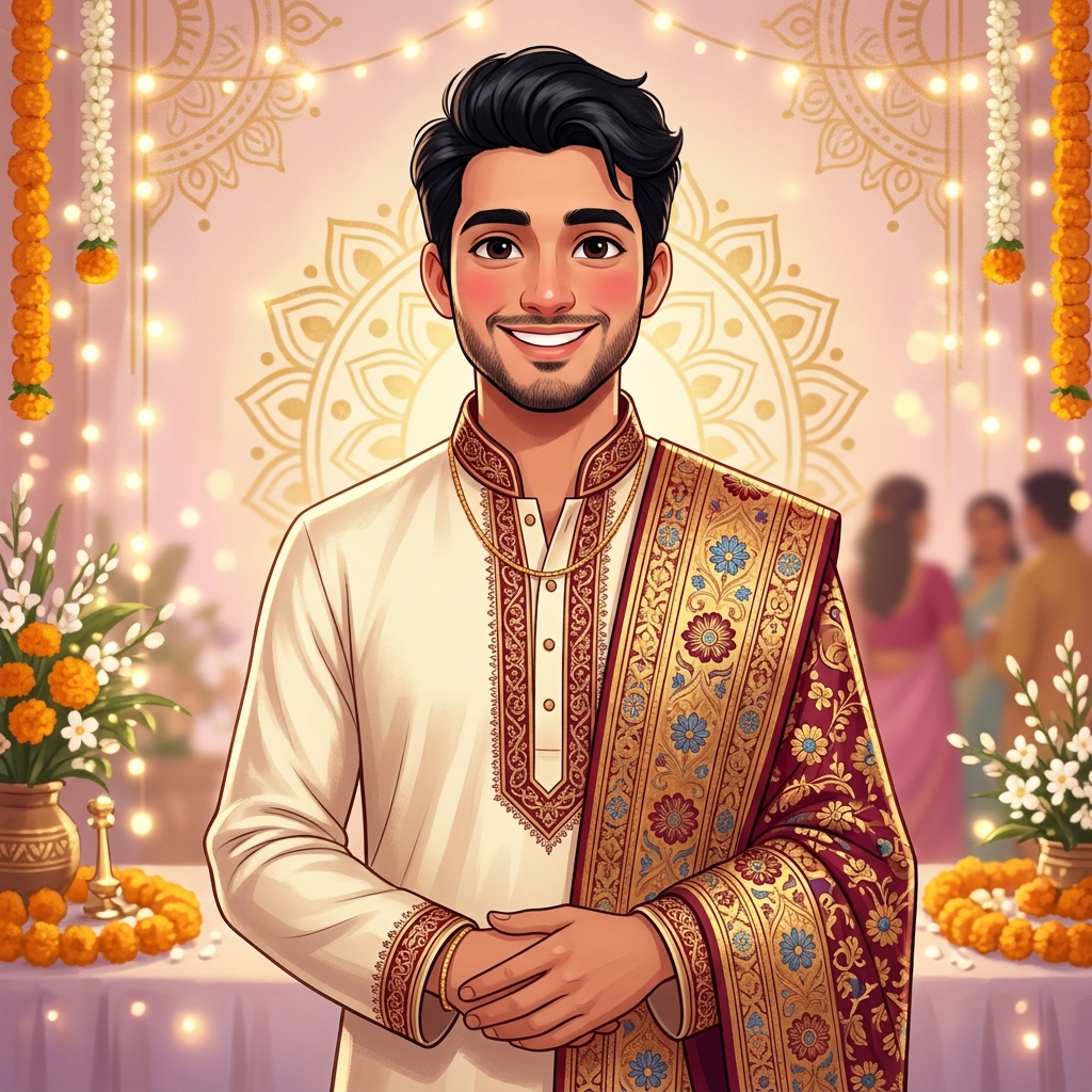 Animated Cartoon portrait of Groom Soumadip Pal