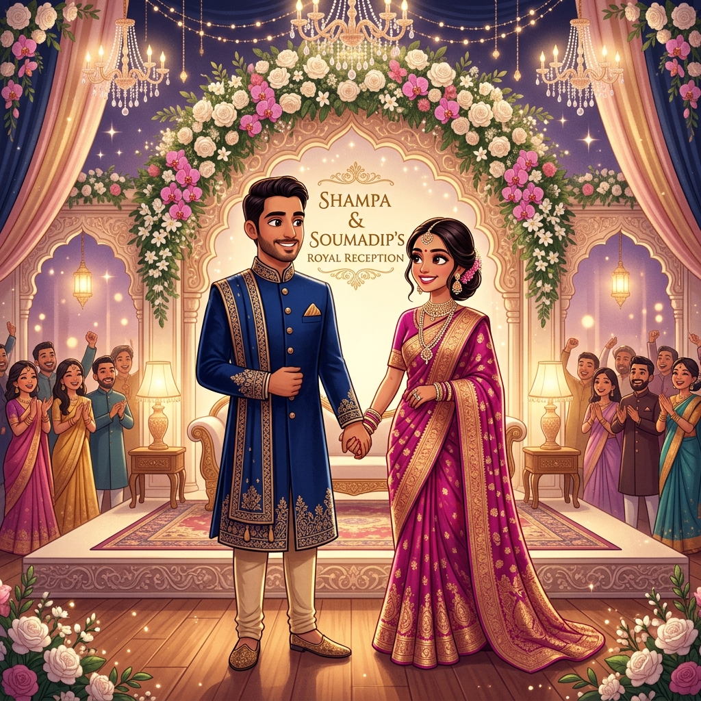 Animated Cartoon illustration of Reception Ceremony at Hotel Debarshi